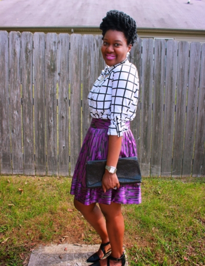 Windowpane Shirt + A Purple Printed Skirt