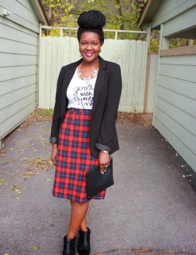 Vintage Plaid Pencil Skirt