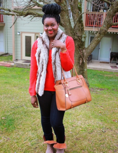 Faux Fur Vest & Tomato Red