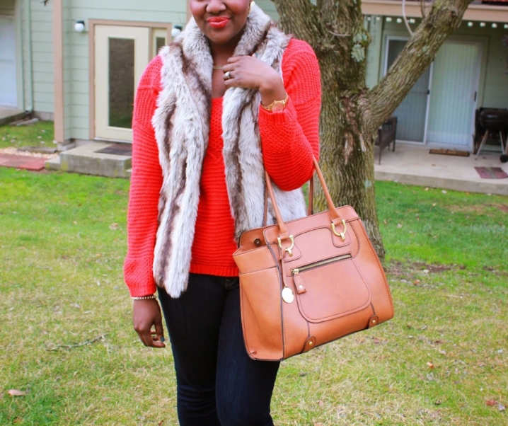 Faux Fur Vest & Tomato Red