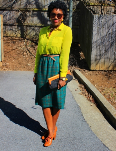 [Skirt Style Guide]: Green Tweed Skirt & Chartreuse!
