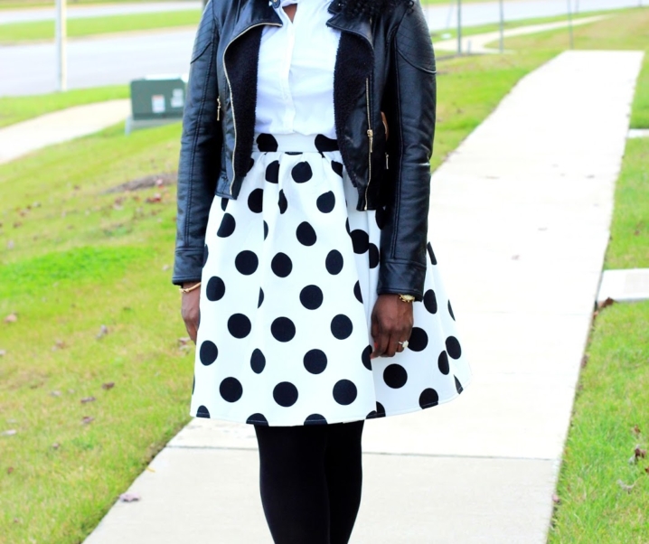 Leather Moto Jacket + Polkadot Skirt