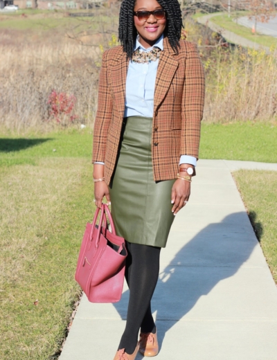 Leather Pencil Skirt + Tweed Blazer