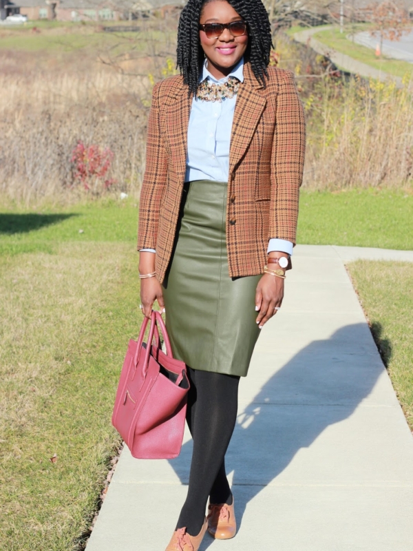 Leather Pencil Skirt + Tweed Blazer