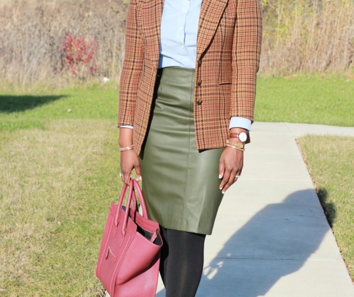 Leather Pencil Skirt + Tweed Blazer