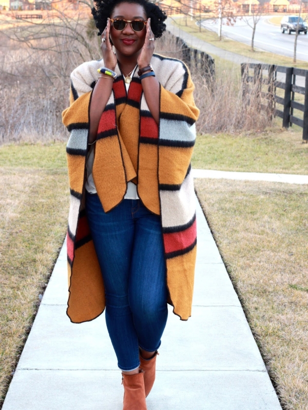 Striped Mustard Blanket Cape