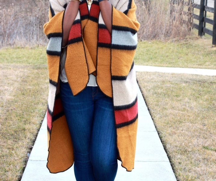 Striped Mustard Blanket Cape